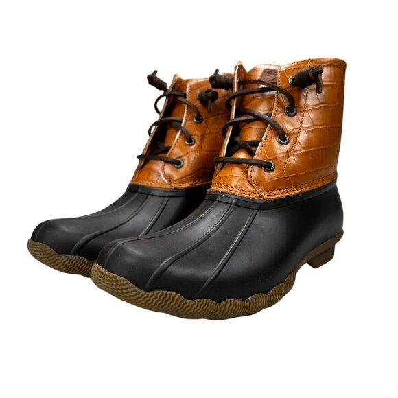 Sperry Top-Sider Saltwater Croc Emboss Tan Duck Boots Women's Sizes 6 - 6.5 M - Picture 6 of 9